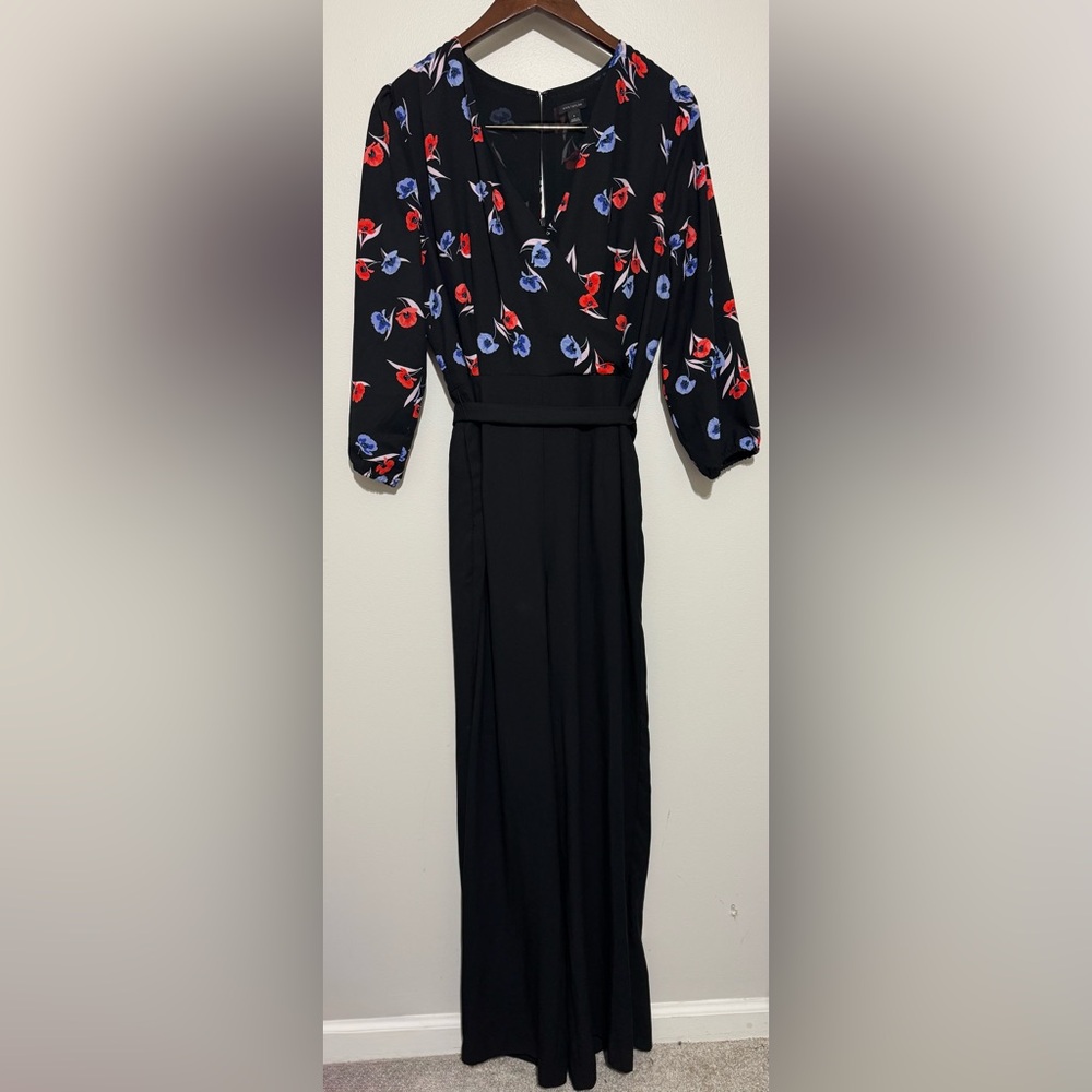 Ann Taylor Black Jumpsuit with Red and Blue Floral Top